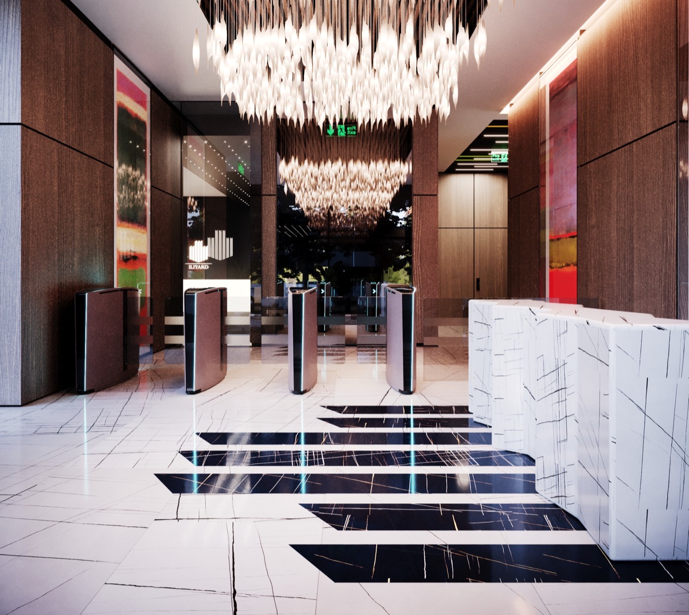 The main lobby, under an eight-metre ceiling